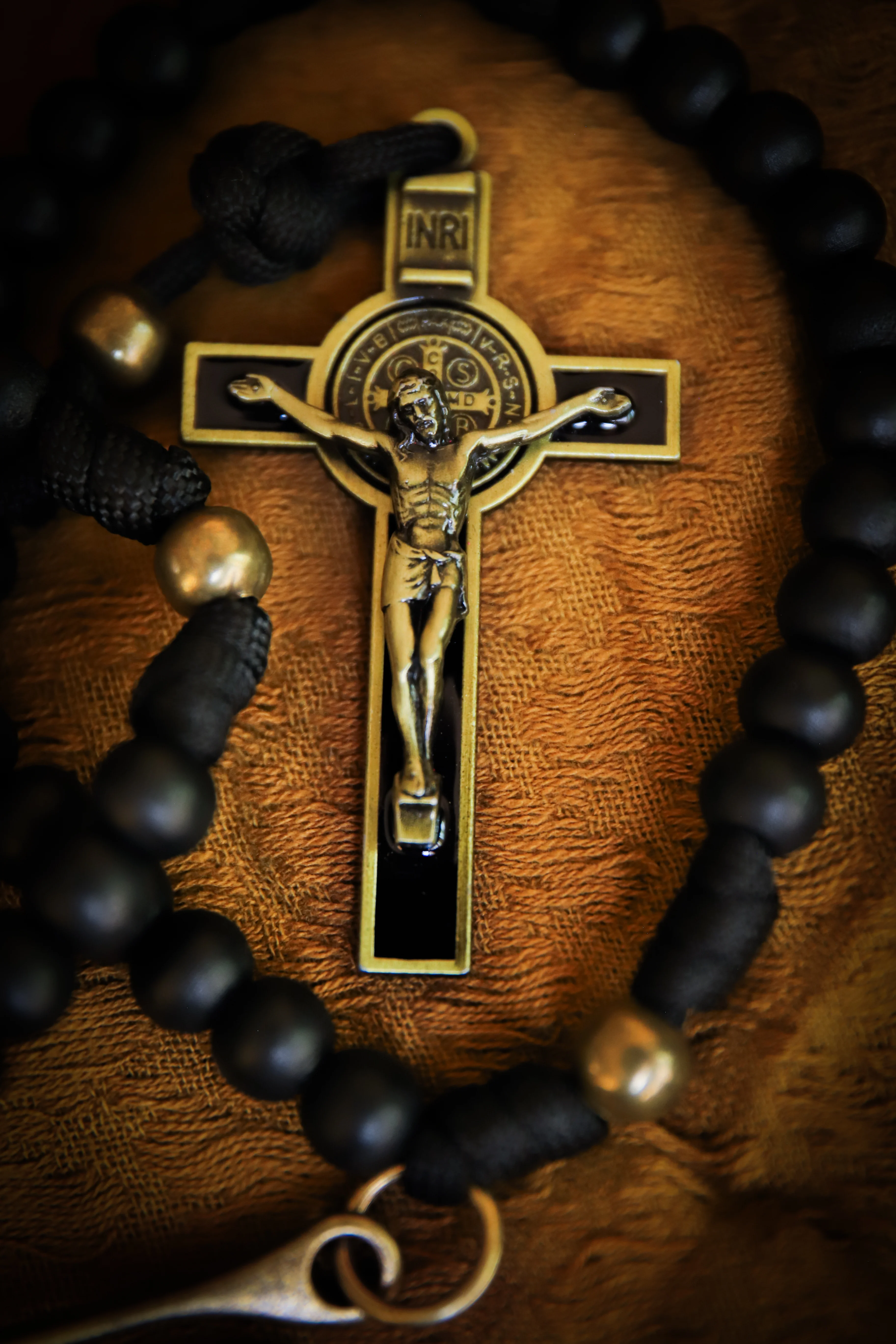 St. Benedict Belt Rosary - Black Wood and Brass - Image 4